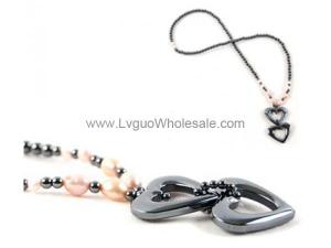 Freshwater Pearl Hematite Heart Pendant Beads Stone Chain Choker Fashion Women Necklace